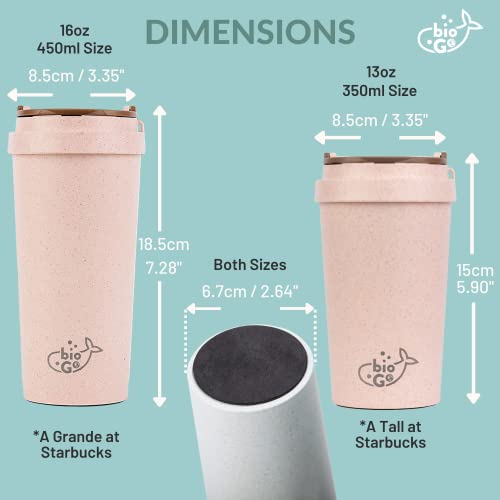  bioGo Reusable Coffee Cup, No Spill Tumbler, Spill Proof  Coffee Travel Mug for Women, Insulated Travel Coffee Mug with Lid, Hot  Togo Coffee Thermos Bottle Men