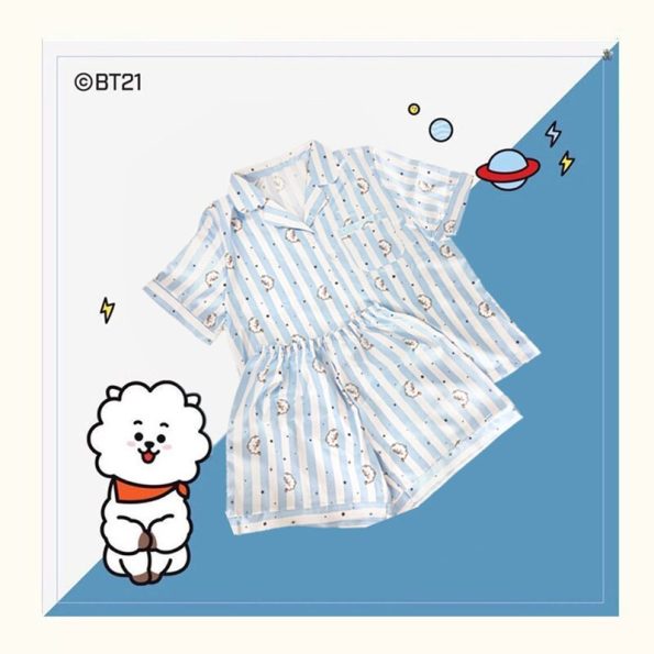 Cartoon-Kpop-Two-Piece-Pajamas-Suit-Kawaii-Bt21-Anime-Short-Sleeved-T-Shirt-Shorts-Homewear-Summer-2