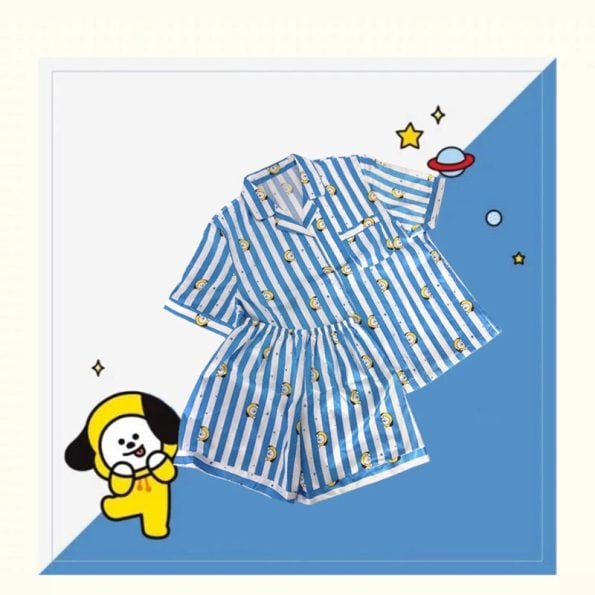 Cartoon-Kpop-Two-Piece-Pajamas-Suit-Kawaii-Bt21-Anime-Short-Sleeved-T-Shirt-Shorts-Homewear-Summer-4