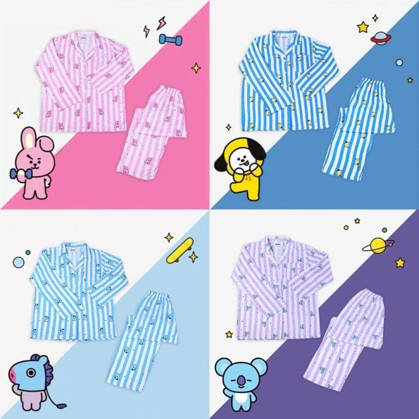Kpop-Cartoon-Two-Piece-Pajamas-Suit-Kawaii-Love-Koala-Printed-Summer-Homewear-Korean-Bt21-Short-Sleeved