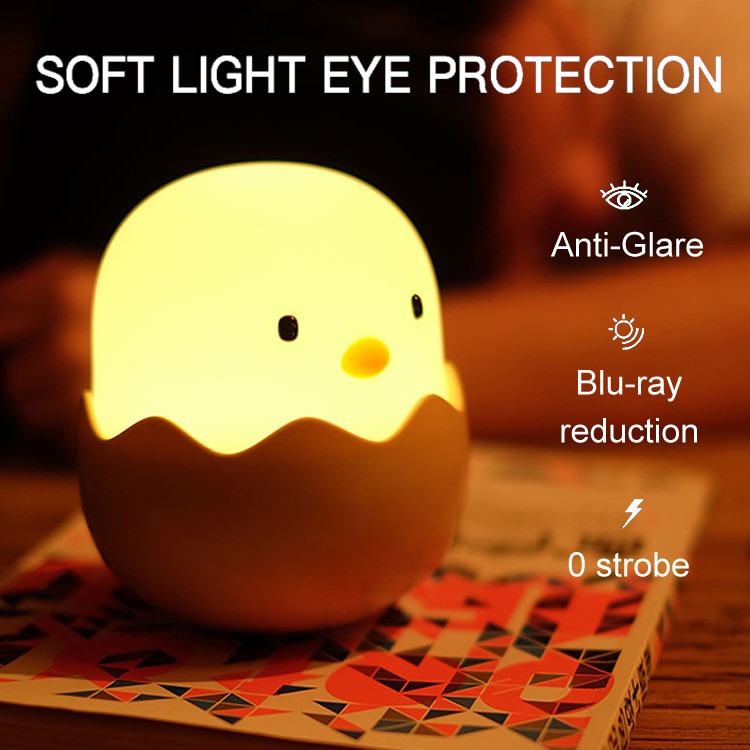 QANYI Egg Nightlight for Baby Nursery, Soft Kawaii Small Chicken Table Lamp  with Rechargeable and Dimmable, Silicone Touch Sensor Birthday Gift Ideas
