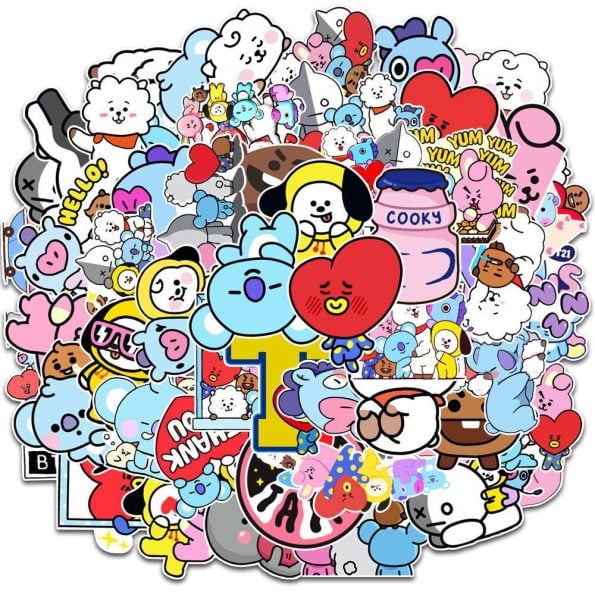 New-Bt21-Stickers-Waterproof-Stickers-Kawaii-Anime-Luggage-Car-Fridge-Helmet-Stickers-Cute-Cartoon-Stickers-50Pcs-2