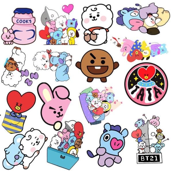 New-Bt21-Stickers-Waterproof-Stickers-Kawaii-Anime-Luggage-Car-Fridge-Helmet-Stickers-Cute-Cartoon-Stickers-50Pcs-3