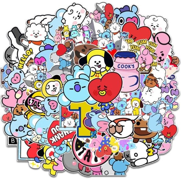 New-Bt21-Stickers-Waterproof-Stickers-Kawaii-Anime-Luggage-Car-Fridge-Helmet-Stickers-Cute-Cartoon-Stickers-50Pcs
