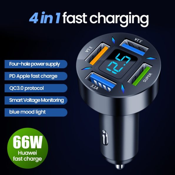 66W-4-Ports-USB-Car-Charger-Fast-Charging-PD-Quick-Charge-3-0-USB-C-Car-2