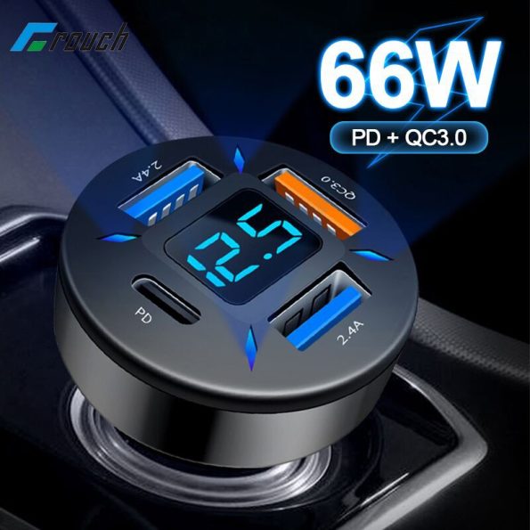66W-4-Ports-USB-Car-Charger-Fast-Charging-PD-Quick-Charge-3-0-USB-C-Car