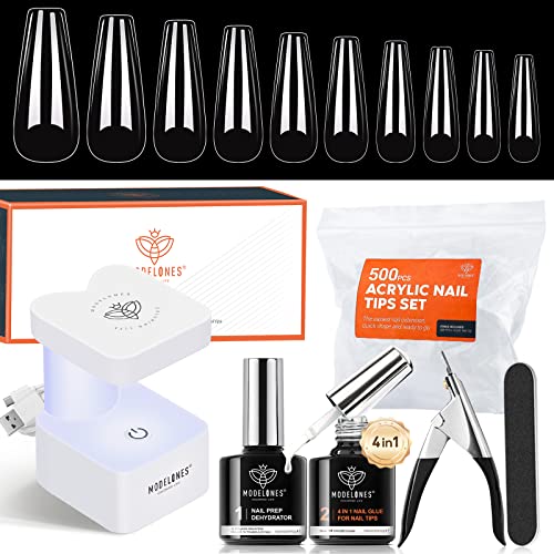  Gel X Nail Kit - 2 in 1 Nail Glue and Base Coat with Clear and  Apricot Color, 500Pcs Coffin Nail Tips and UV Lamp - All-in-One Gel Nail  Kit 