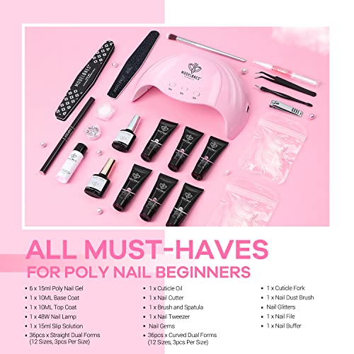 Saviland Poly Extension Gel Nail Kit 6 Colors Poly Nail Gel Kit with Nail Lamp ,Base and Top Coat ,Poly Brush Slip Solution for Builder Nail Gel