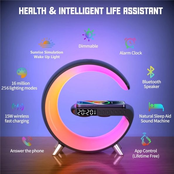 Multifunctional-Wireless-Charger-Alarm-Clock-Speaker-APP-Control-RGB-Night-Light-Charging-Station-for-Iphone-11-1