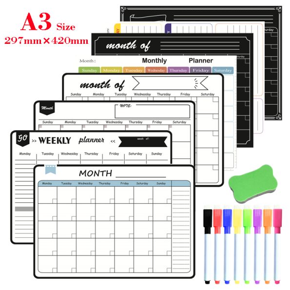 A3-Size-Magnetic-Monthly-Weekly-Planner-Calendar-Table-Dry-Erase-Whiteboard-Blackboard-Fridge-Sticker-Message-Board