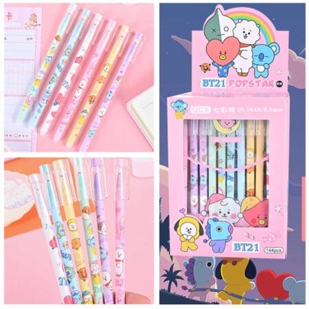 6Pcs/set Kpop Bt21 Erasable Gel Pen Cartoon Kawaii Anime