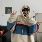 Fleece Hoodies For Men and Women Patchwork Stripe