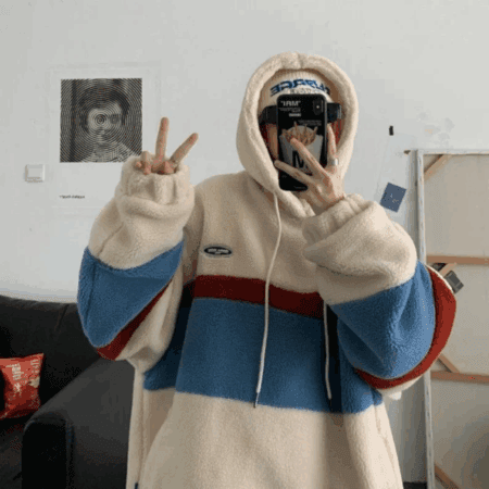 Fleece Hoodies For Men and Women Patchwork Stripe