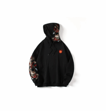 Japanese Streetwear Dragon Embroidery Heavyweight Fleece Hoodie