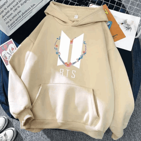 Kpop Tops Bangtan Boys Logo Hoodies Flower | Oversized Hoodie
