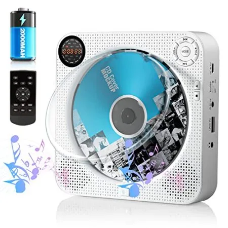 Portable CD Player with Bluetooth, FELEMAN Rechargeable Wall Mountable CD Player with Speakers FM Radio Music Player…