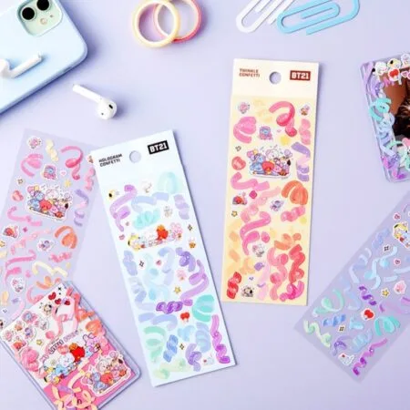 10 أنماط Kawaii Bt21 أنيمي الطفل لطيف الكرتون الملونة محمول جراب