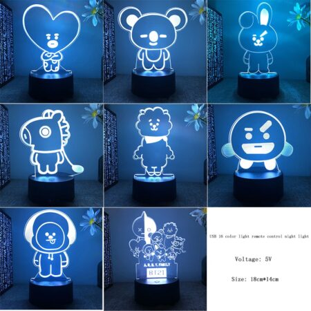 2022 New Kawaii 18Cm*14Cm Bt21 Usb 16 Colors 3D Acrylic