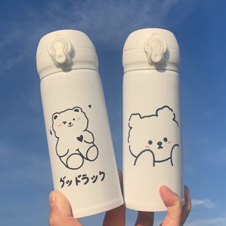 500ml Cartoon Stainless Steel Vacuum Flask with Straw Portable