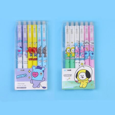 6Pcs/set 0.5Mm Erasable Bt21 Neutral Pens Kawaii Students Stationery