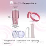 ALBOR-Insulated-Tumbler-with-Lid-and-Straw-30-oz-Insulated-Coffee-Mug-with-Handle-Travel-Coffee-Mug-with-2-Lids-2-Metal-Straw-Brush-and-Storage-Bag-Rose-Gold-0
