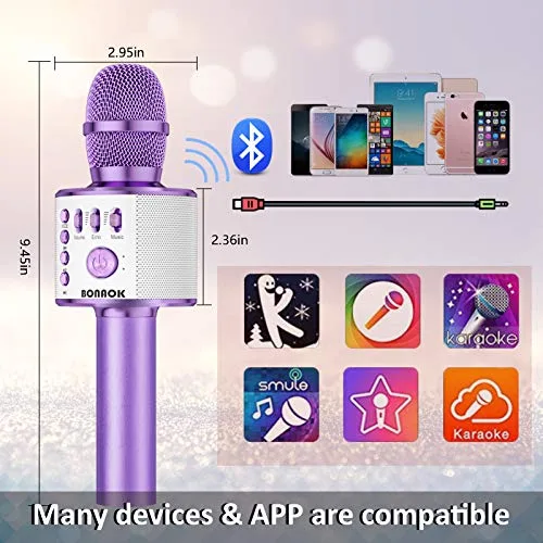 BONAOK-Wireless-Bluetooth-Karaoke-Microphone-3-in-1-Portable-Handheld-Mic-Speaker-Machine-for-All-Smartphones-for-Girls-Boys-Kids-Adults-All-Age-Q37Light-Purple-0-3