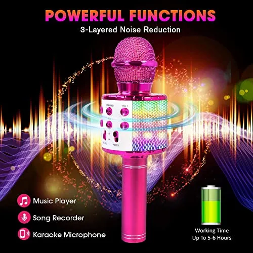 BlueFire-4-in-1-Karaoke-Wireless-Microphone-with-LED-Lights-Portable-Microphone-for-Kids-Great-Gifts-Toys-for-Kids-Girls-Boys-and-Adults-Purple-0-1
