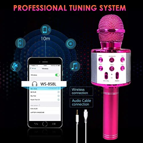 BlueFire-4-in-1-Karaoke-Wireless-Microphone-with-LED-Lights-Portable-Microphone-for-Kids-Great-Gifts-Toys-for-Kids-Girls-Boys-and-Adults-Purple-0-3