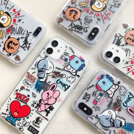 Bt21 أنيمي Rj الحب كويا Kawaii سيليكون حماية الغطاء الخلفي