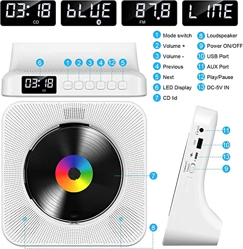 Gueray-CD-Player-Portable-Bluetooth-Desktop-CD-Player-for-Home-CD-Player-with-Timer-Built-in-HiFi-Speakers-with-LCD-Screen-Display-Home-Audio-Boombox-FM-Radio-USB-Type-c-MP3-Music-Player-0-1