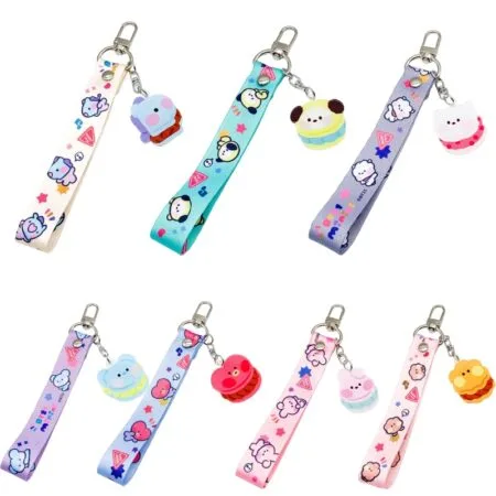 Bt21 اليد حبل مفتاح سلسلة الكرتون كوكي تاتا شوكي الحبل فتاة