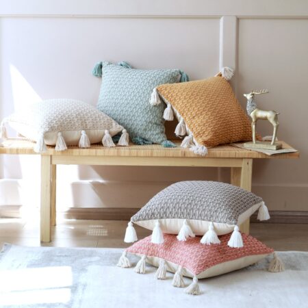 Knit Cushion Cover 45x45cm Tassels Boho Style Pillow Cover Grey