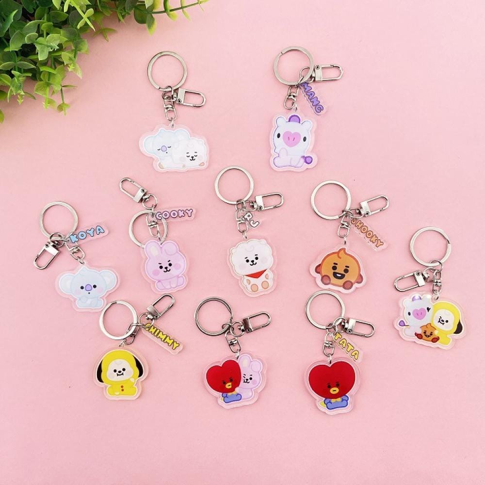 New-Bt21-Anime-Kawaii-Cooky-Chimmy-Rj-Mang-Keychain-Acrylic-Cute-Cartoon-Key-Ring-Pendant-Bag-2