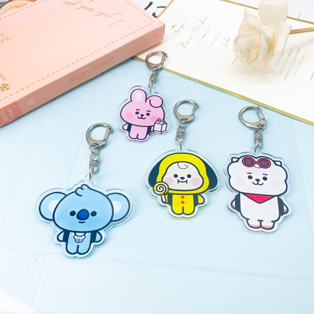 New-Bt21-Anime-Kawaii-Cooky-Chimmy-Rj-Mang-Keychain-Acrylic-Cute-Cartoon-Key-Ring-Pendant-Bag-4