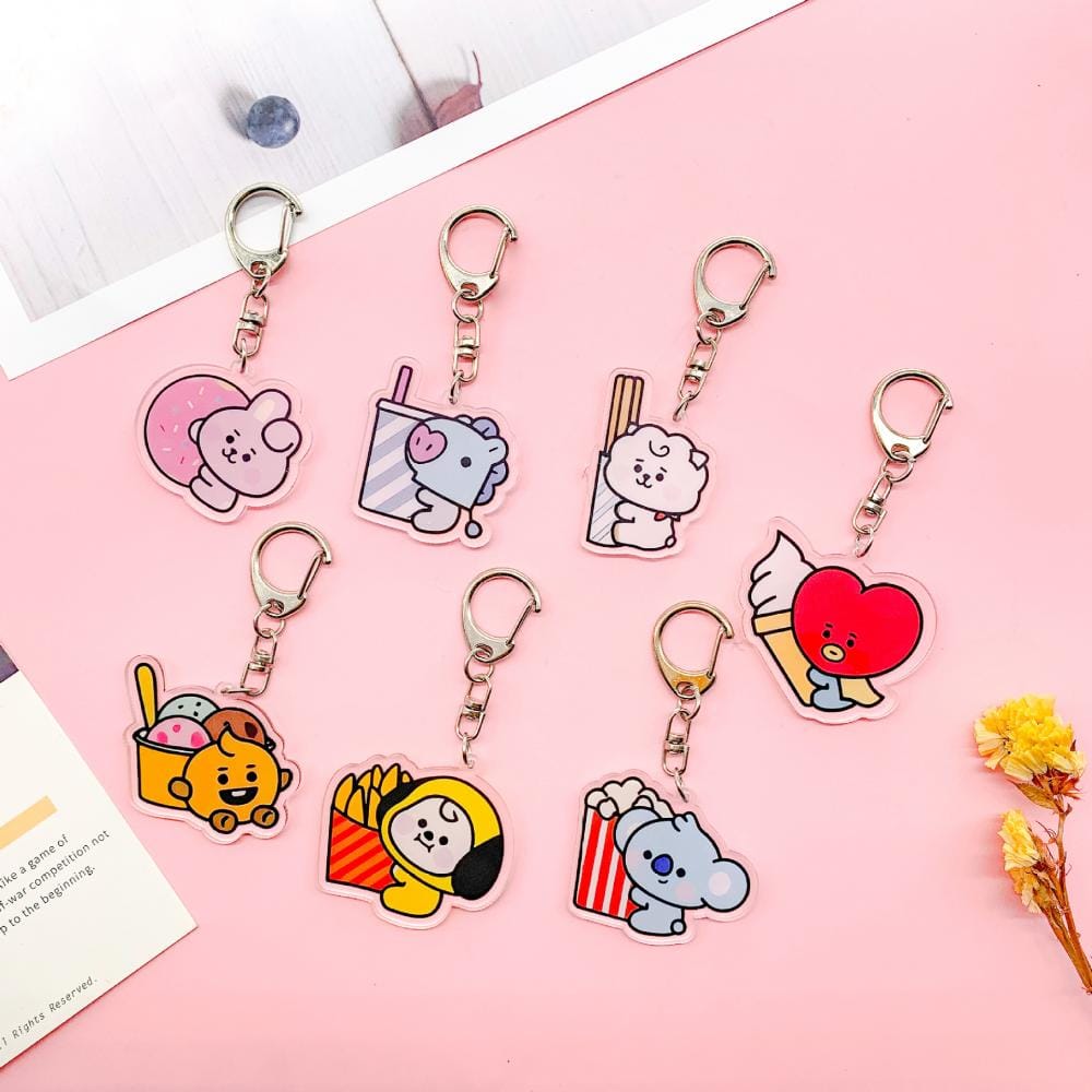 New-Bt21-Anime-Kawaii-Cooky-Chimmy-Rj-Mang-Keychain-Acrylic-Cute-Cartoon-Key-Ring-Pendant-Bag-5