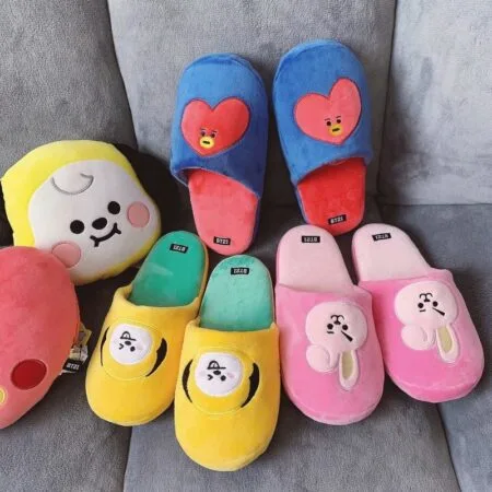 New Kawaii Bt21 Cartoon Anime Plush Slippers Home Indoor