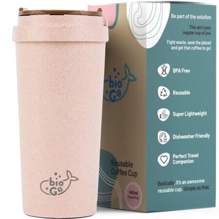 bioGo Reusable Coffee Cups with Lids 16 oz | To Go Portable Coffee Cup | Dishwasher Safe Travel Coffee Mug | Coffee…