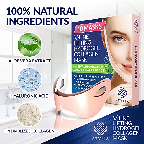 10-Piece-V-Line-Shaping-Face-Masks--Double-Chin-Reducer-Lifting-Hydrogel-Collagen-Mask-with-Aloe-Vera--Anti-Aging-and-Anti-Wrinkle-Band-Contouring-Slimming-and-Firming-Face-Lift-Sheet-0-3