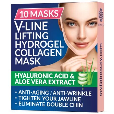 10 Piece V Line Shaping Face Masks – Double Chin Reducer - Lifting Hydrogel Collagen Mask with Aloe Vera – Anti-Aging…