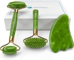 4-in-1-Jade-Roller-and-Gua-Sha-Set-Jade-Face-Roller-with-Eye-Massager-Jade-Gua-Sha-Ridged-Roller-Massager-Jade-Roller-for-Face-Real-Jade-100-Jade-Stone-Roller-Warm-Facial-Massager-or-Ice-Roller-0