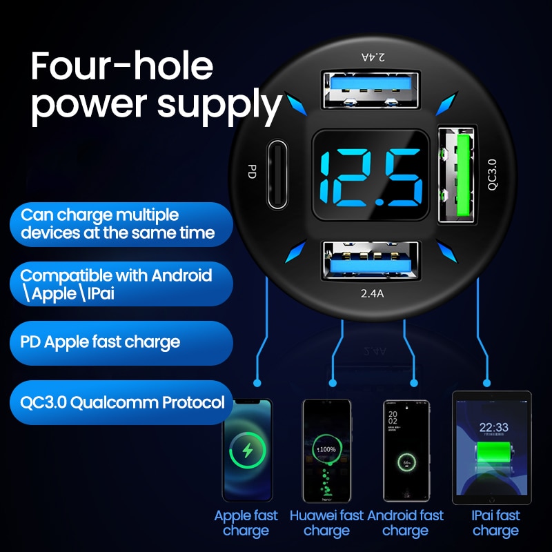 66W-4-Ports-USB-Car-Charger-Fast-Charging-PD-Quick-Charge-3-0-USB-C-Car-3