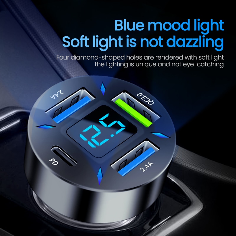 66W-4-Ports-USB-Car-Charger-Fast-Charging-PD-Quick-Charge-3-0-USB-C-Car-5