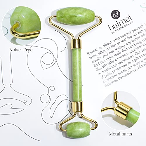BAIMEI-Jade-Roller-Gua-Sha-Set-Face-Roller-and-Gua-Sha-Facial-Tools-for-Skin-Care-Routine-and-Puffiness-Green-0-0
