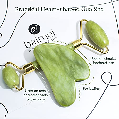 BAIMEI-Jade-Roller-Gua-Sha-Set-Face-Roller-and-Gua-Sha-Facial-Tools-for-Skin-Care-Routine-and-Puffiness-Green-0-1