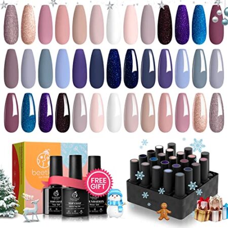 Beetles 20Pcs Gel Nail Polish Kit, with Glossy & Matte Top Coat and Base Coat- Girls Night Collection White Nude Gray…