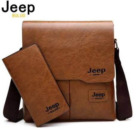 JEEP BULUO Man's Bag 2PC/Set Men Leather Messenger