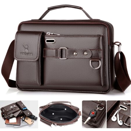Men Anti-theft PU Leather Shoulder Bags Waterproof Business Handbag