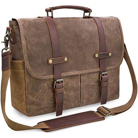 Mens Messenger Bag 15.6 Inch Waterproof Vintage Genuine Leather Waxed Canvas Briefcase Large Leather Computer Laptop Bag…