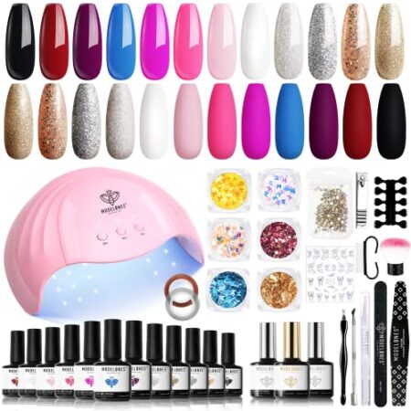 Modelones 35 Pcs Gel Nail Polish Kit with U V Light 48w Nail Dryer Lamp 12 Colors Gel Polish Kit for All Seasons/ 3 of…