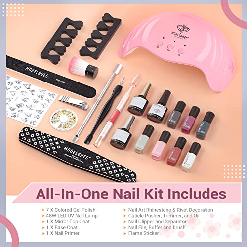 Modelones-Gel-Nail-Polish-Kit-with-U-V-Light-48W-LED-Nail-Lamp-7-Colors-Nude-Gray-Pink-Gel-Polish-Starter-Kit-Manicure-Soak-off-U-V-LED-Gel-Nail-Polish-Set-Salon-DIY-Home-Nail-Decoration-Gift-for-Wome-0-0